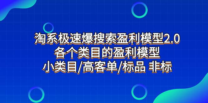 淘系极速爆搜索盈利模型2.0，各个类目的盈利模型，小类目/高客单/标品 非标-优优资源网