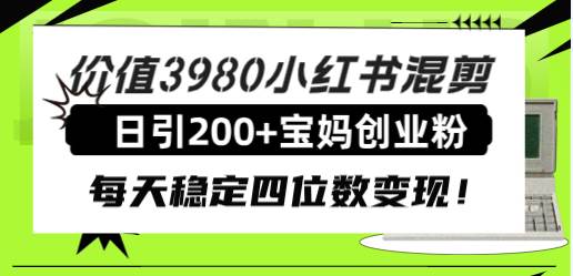价值3980小红书混剪日引200 宝妈创业粉，每天稳定四位数变现！-优优资源网