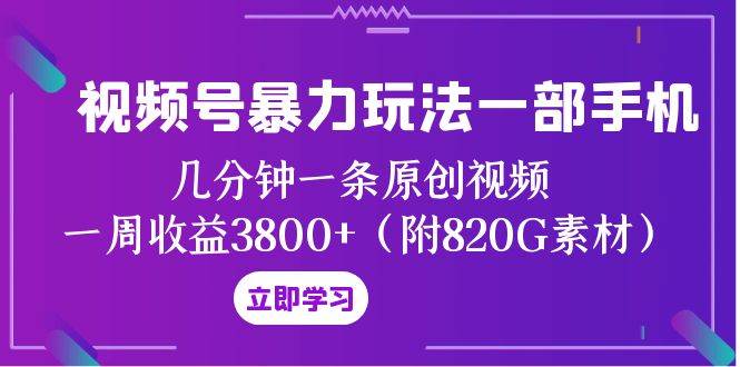 视频号暴力玩法一部手机 几分钟一条原创视频 一周收益3800 （附820G素材）-优优资源网