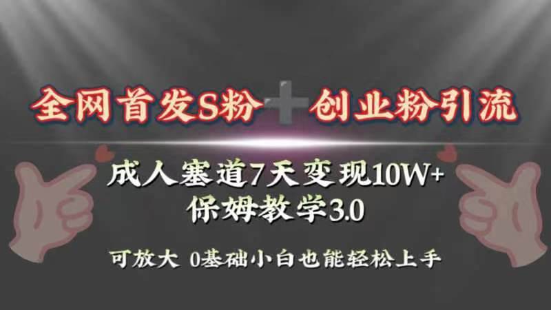 全网首发s粉加创业粉引流变现，成人用品赛道7天变现10w 保姆教学3.0-优优资源网