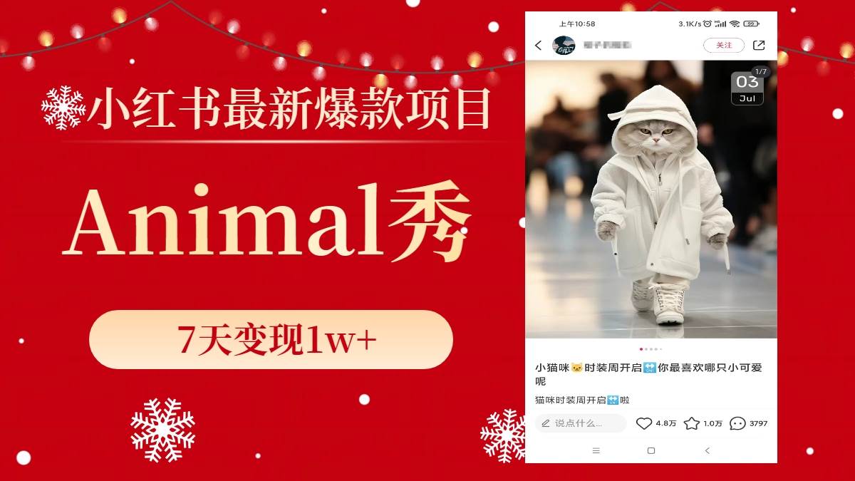 小红书最新爆款项目，Animal秀，7天变现1w+-优优资源网