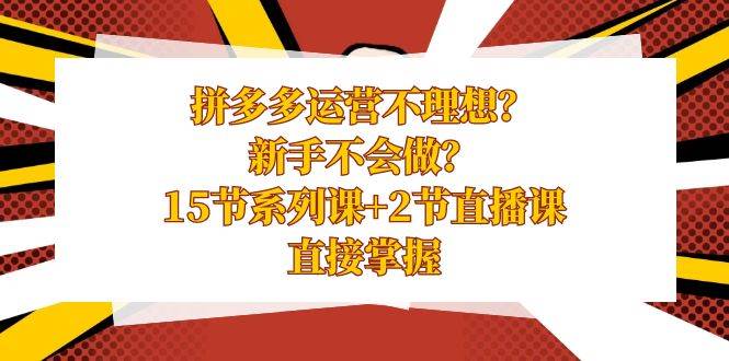 拼多多运营不理想？新手不会做？15节系列课+2节直播课，直接掌握-优优资源网