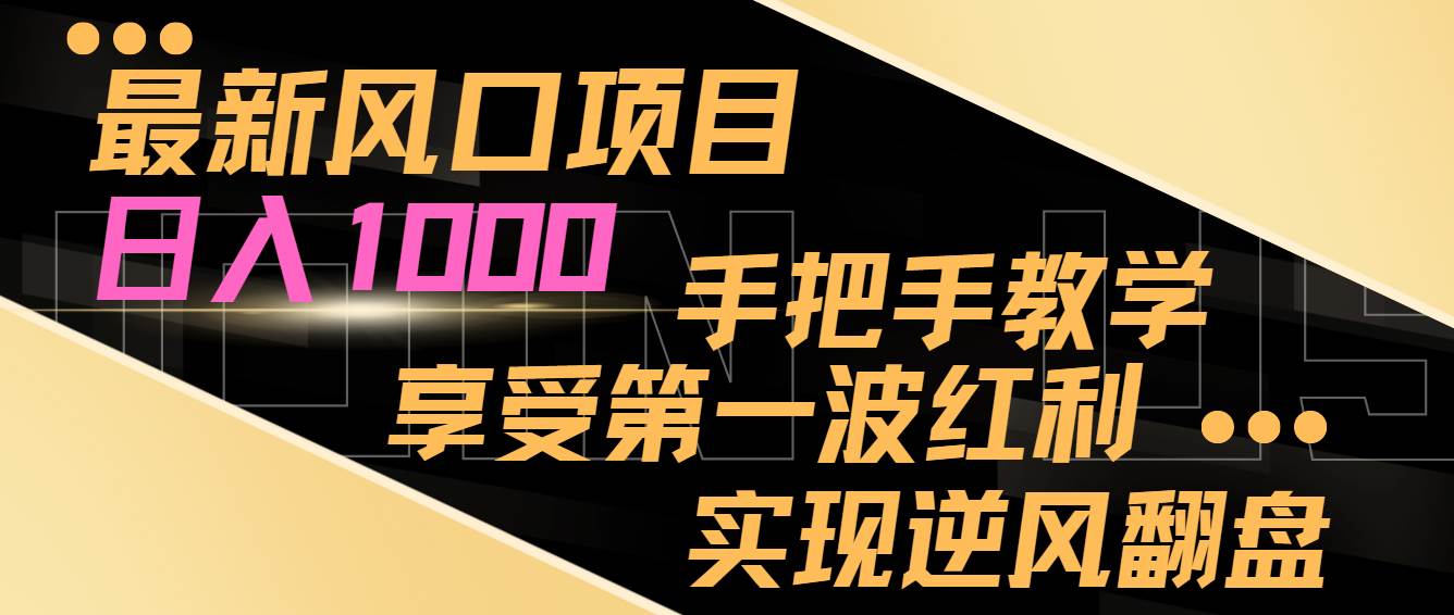 最新风口项目，日入过千，抓住当下风口，享受第一波红利，实现逆风翻盘-优优资源网