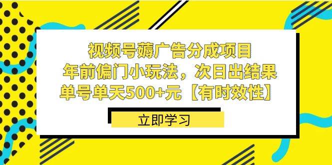 视频号薅广告分成项目，年前偏门小玩法，次日出结果，单号单天500+元【有时效性】-优优资源网