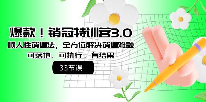 爆款！销冠特训营3.0之顺人性销售法，全方位解决销售难题、可落地、可执行、有结果-优优资源网