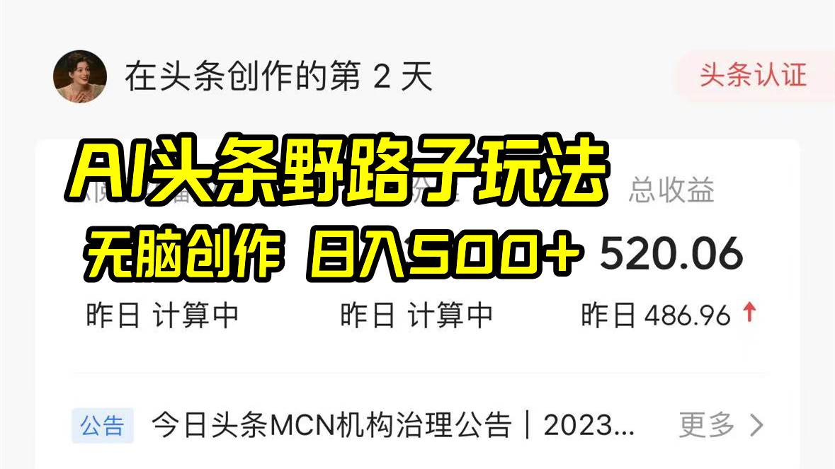 AI头条野路子玩法，无脑创作，日入500+-优优资源网