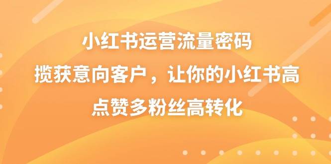 小红书运营流量密码，揽获意向客户，让你的小红书高点赞多粉丝高转化-优优资源网