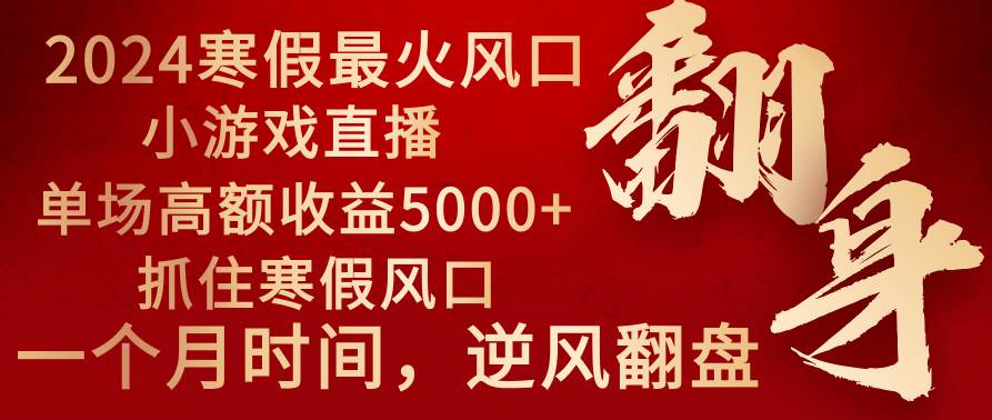 2024年最火寒假风口项目 小游戏直播 单场收益5000+抓住风口 一个月直接提车-优优资源网