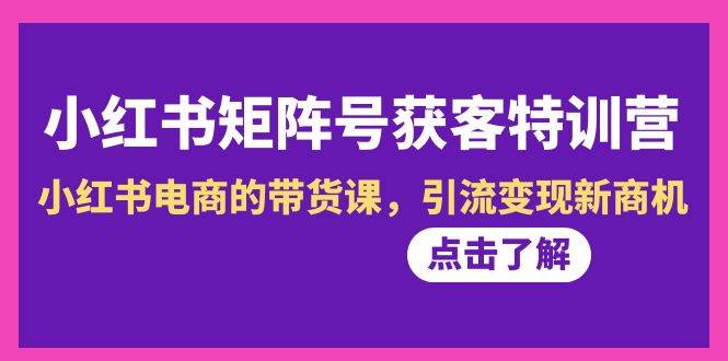 小红书-矩阵号获客特训营-第10期，小红书电商的带货课，引流变现新商机-优优资源网