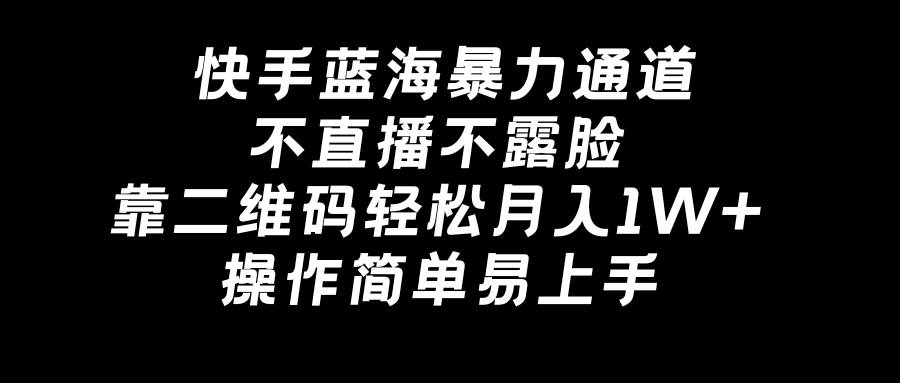 快手蓝海暴力通道，不直播不露脸，靠二维码轻松月入1W+，操作简单易上手-优优资源网