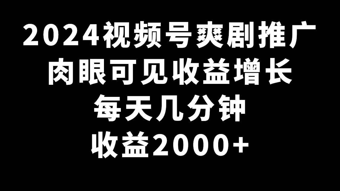 2024视频号爽剧推广，肉眼可见的收益增长，每天几分钟收益2000+-优优资源网