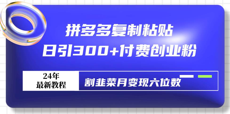 拼多多复制粘贴日引300+付费创业粉，割韭菜月变现六位数最新教程！-优优资源网