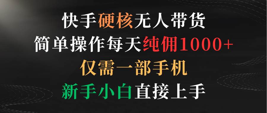 快手硬核无人带货，简单操作每天纯佣1000+,仅需一部手机，新手小白直接上手-优优资源网