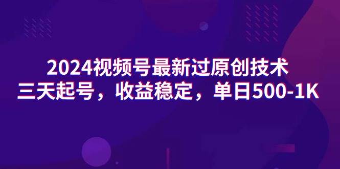 2024视频号最新过原创技术，三天起号，收益稳定，单日500-1K-优优资源网