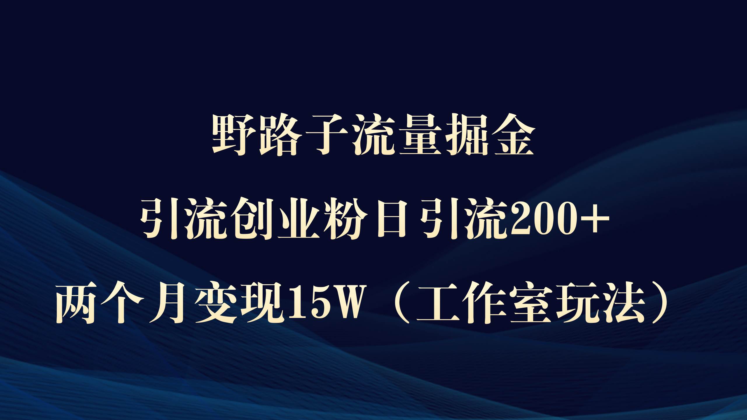 野路子流量掘金，引流创业粉日引流200+，两个月变现15W（工作室玩法））-优优资源网