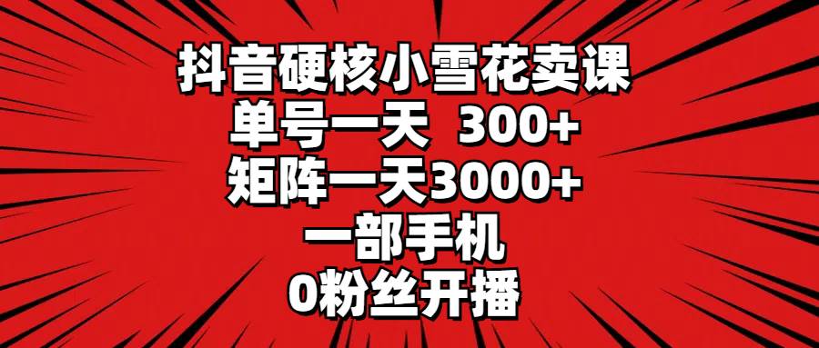 抖音硬核小雪花卖课，单号一天300+，矩阵一天3000+，一部手机0粉丝开播-优优资源网
