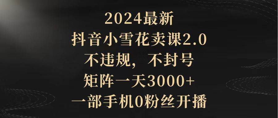 2024最新抖音小雪花卖课2.0 不违规 不封号 矩阵一天3000+一部手机0粉丝开播-优优资源网