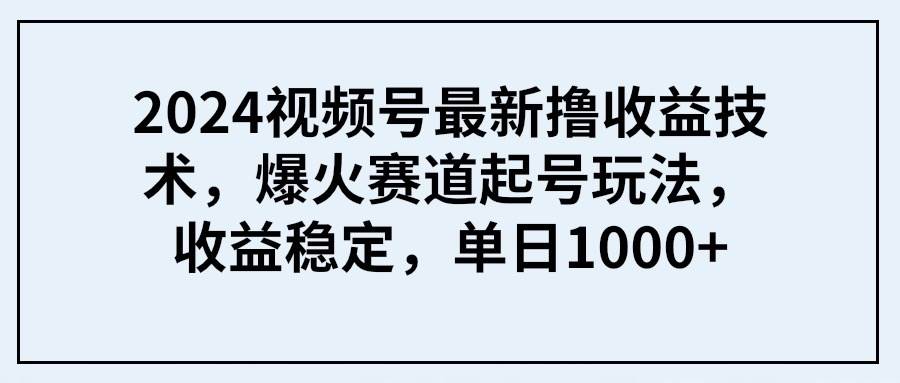 2024视频号最新撸收益技术，爆火赛道起号玩法，收益稳定，单日1000+-优优资源网