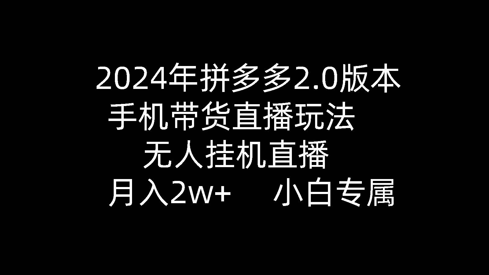 2024年拼多多2.0版本，手机带货直播玩法，无人挂机直播， 月入2w+， 小...-优优资源网