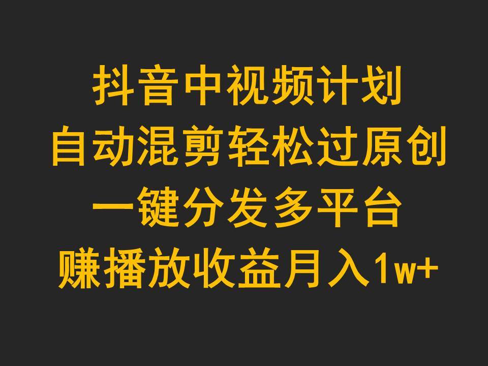 抖音中视频计划，自动混剪轻松过原创，一键分发多平台赚播放收益，月入1w+-优优资源网