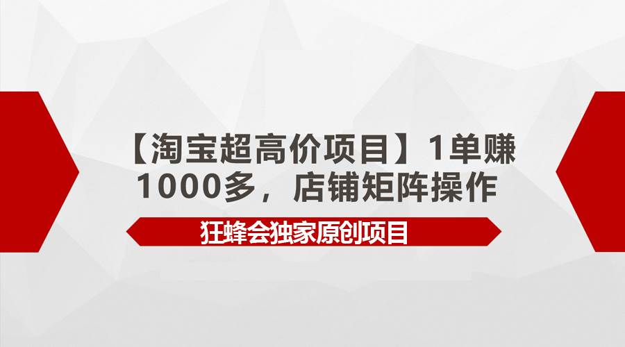 【淘宝超高价项目】1单赚1000多，店铺矩阵操作-优优资源网
