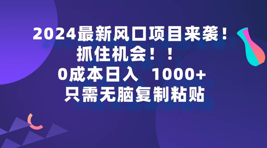2024最新风口项目来袭，抓住机会，0成本一部手机日入1000+，只需无脑复...-优优资源网