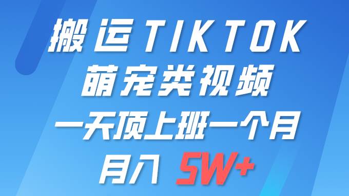 一键搬运TIKTOK萌宠类视频 一部手机即可操作 所有平台均可发布 轻松月入5W+-优优资源网