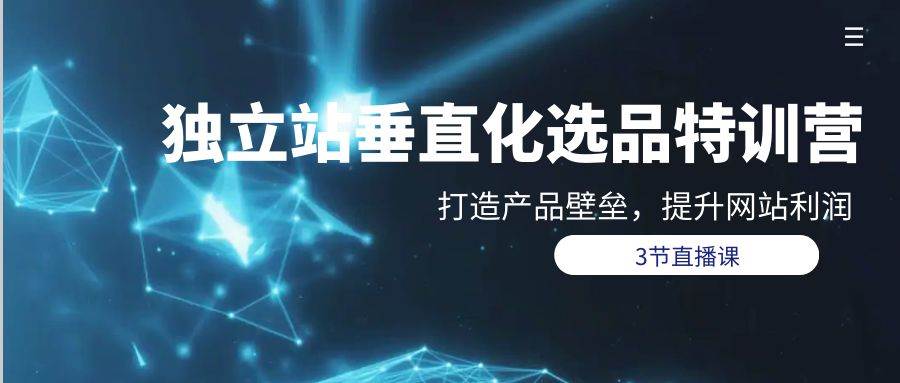 独立站-垂直化选品训练营，打造产品壁垒，提升网站利润（3节直播课）-优优资源网