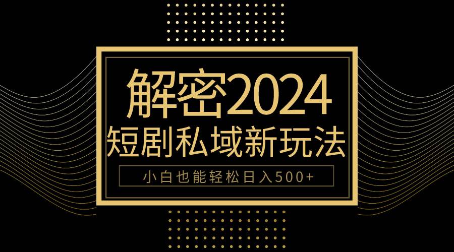 10分钟教会你2024玩转短剧私域变现，小白也能轻松日入500+-优优资源网