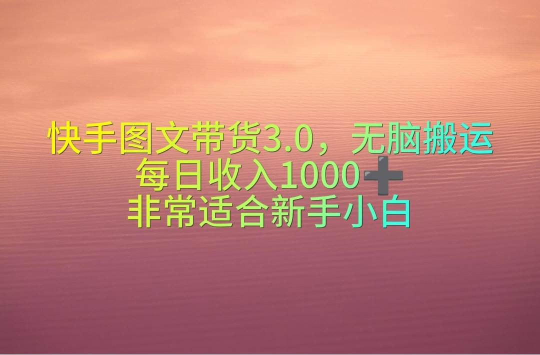 快手图文带货3.0，无脑搬运，每日收入1000＋，非常适合新手小白-优优资源网