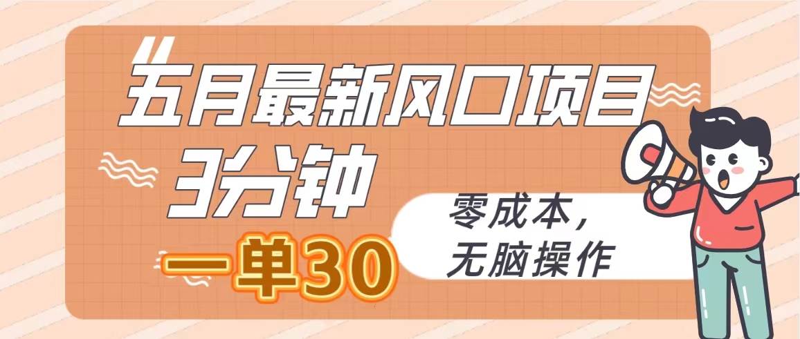 五月最新风口项目，3分钟一单30，零成本，无脑操作-优优资源网