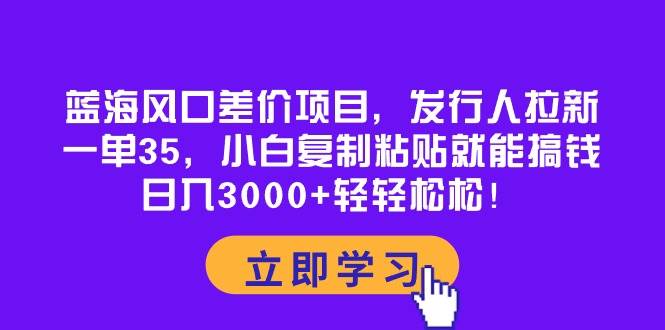 蓝海风口差价项目，发行人拉新，一单35，小白复制粘贴就能搞钱！日入3000+轻轻松松-优优资源网