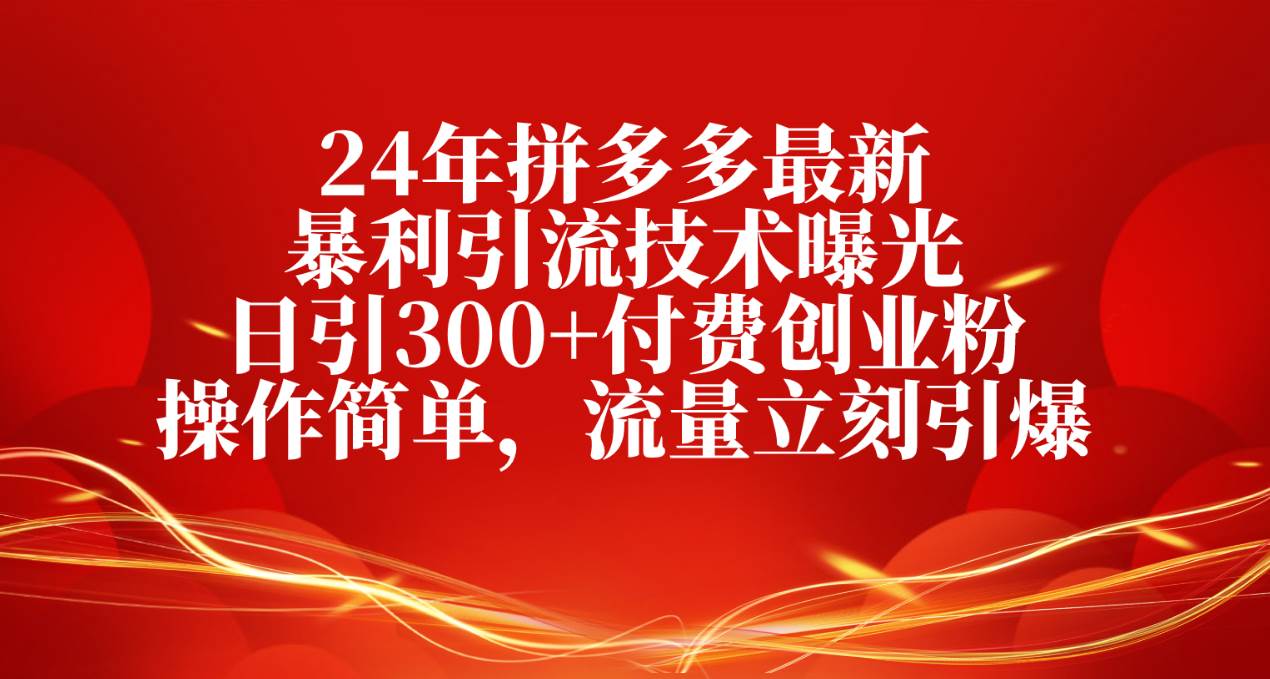 24年拼多多最新暴利引流技术曝光，日引300+付费创业粉，操作简单，流量...-优优资源网