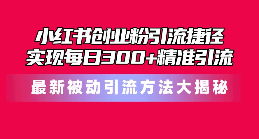 小红书创业粉引流捷径！最新被动引流方法大揭秘，实现每日300+精准引流-优优资源网
