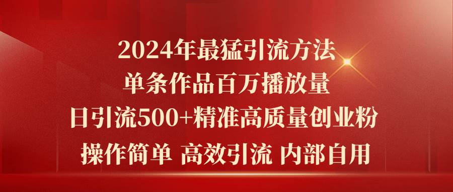 2024年最猛暴力引流方法，单条作品百万播放 单日引流500+高质量精准创业粉-优优资源网