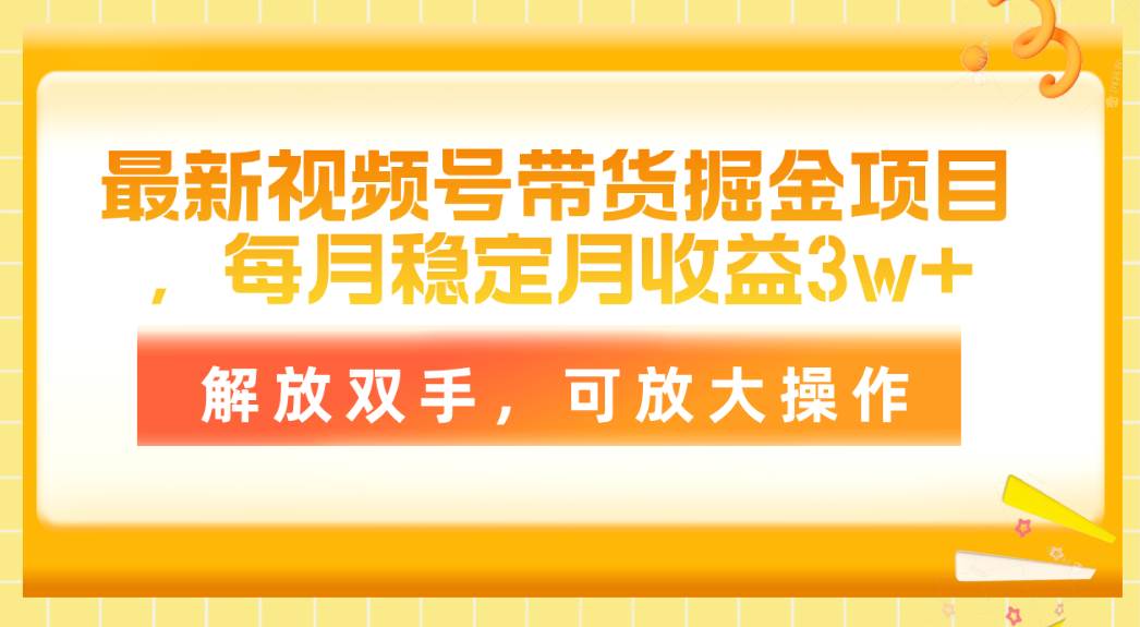 最新视频号带货掘金项目，每月稳定月收益3w+，解放双手，可放大操作-优优资源网