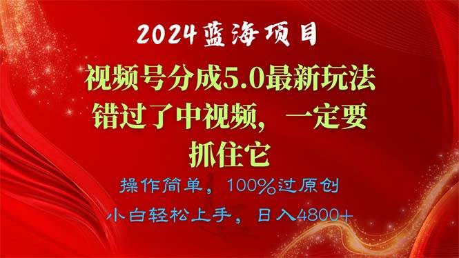 2024蓝海项目，视频号分成计划5.0最新玩法，错过了中视频，一定要抓住...-优优资源网