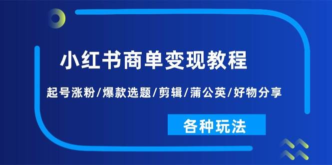 小红书商单变现教程：起号涨粉/爆款选题/剪辑/蒲公英/好物分享/各种玩法-优优资源网