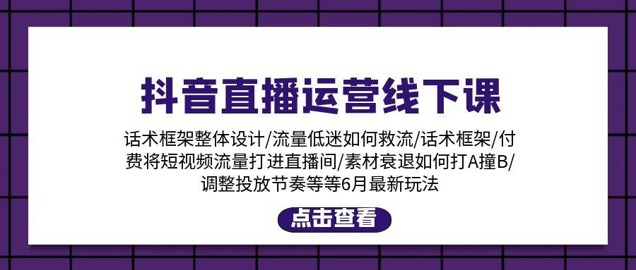 抖音直播运营线下课：话术框架/付费流量直播间/素材A撞B/等6月新玩法-优优资源网