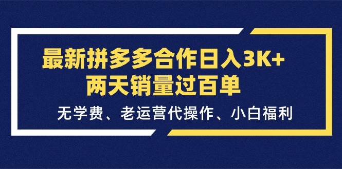 最新拼多多合作日入3K+两天销量过百单，无学费、老运营代操作、小白福利-优优资源网