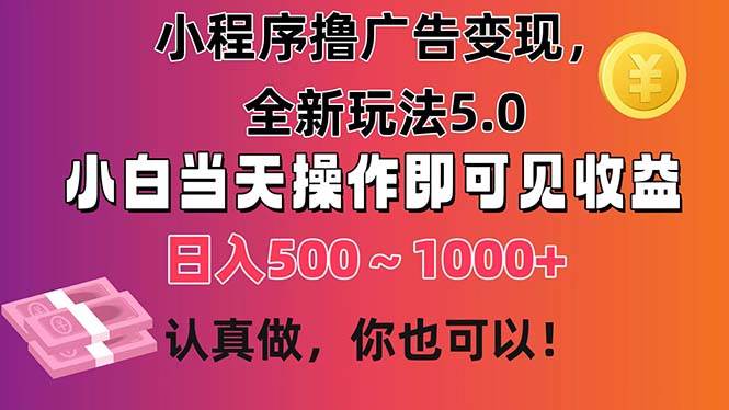 小程序撸广告变现，全新玩法5.0，小白当天操作即可上手，日收益 500~1000+-优优资源网