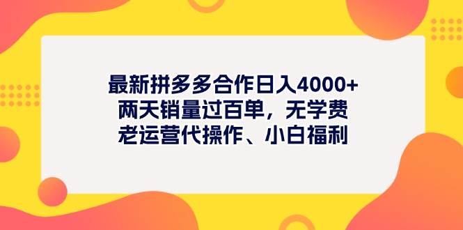 最新拼多多项目日入4000+两天销量过百单，无学费、老运营代操作、小白福利-优优资源网