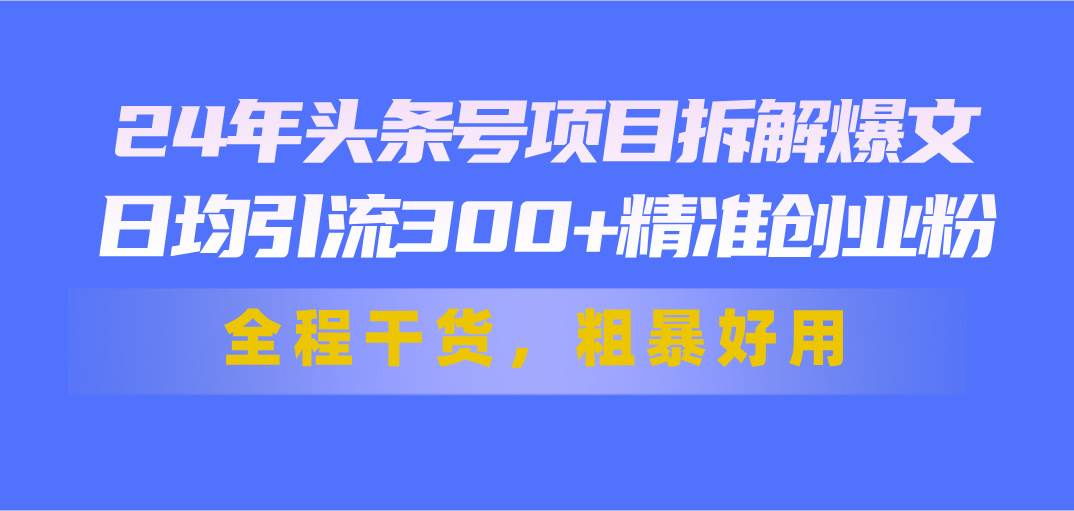 24年头条号项目拆解爆文，日均引流300+精准创业粉，全程干货，粗暴好用-优优资源网