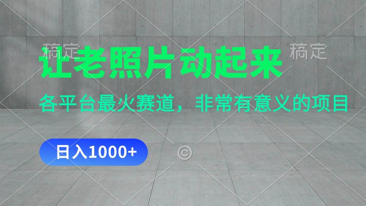 让老照片动起来，一天变现1000+，各平台最火赛道，看完就会-优优资源网