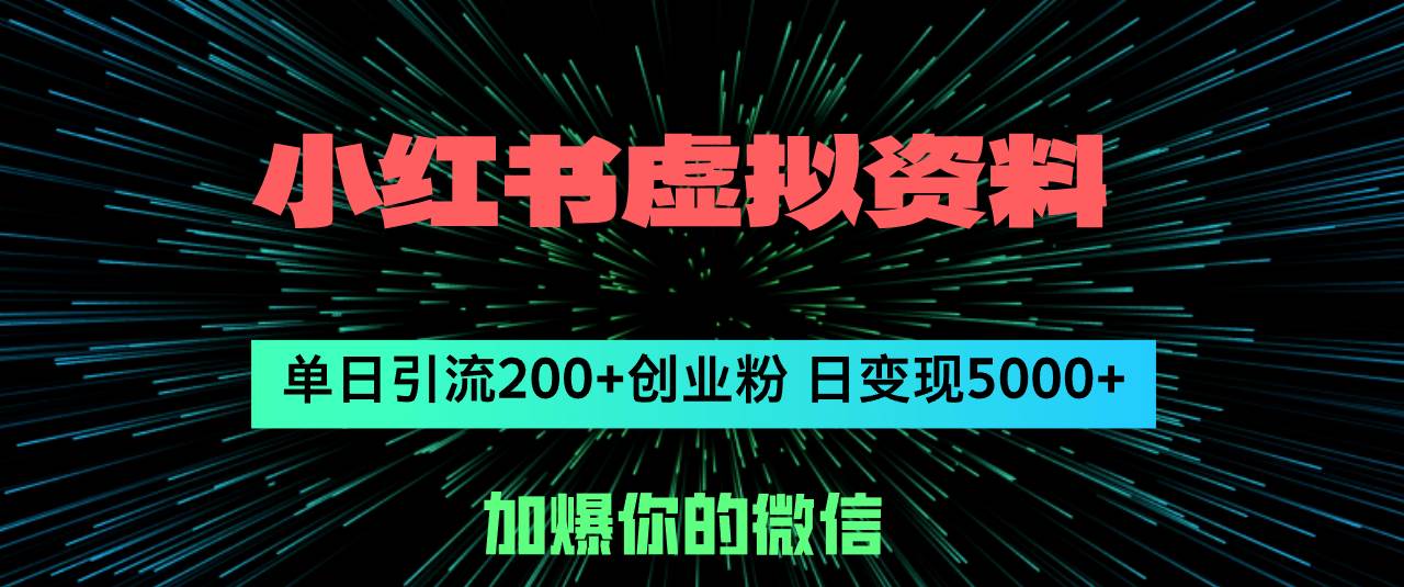 小红书虚拟资料日引流200+创业粉，单日变现5000+-优优资源网