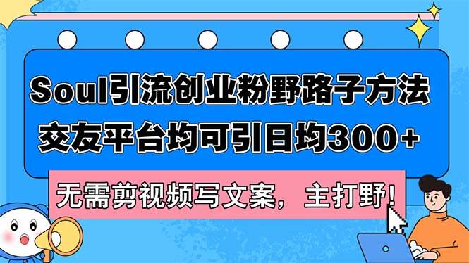 Soul引流创业粉野路子方法，交友平台均可引日均300+，无需剪视频写文案...-优优资源网