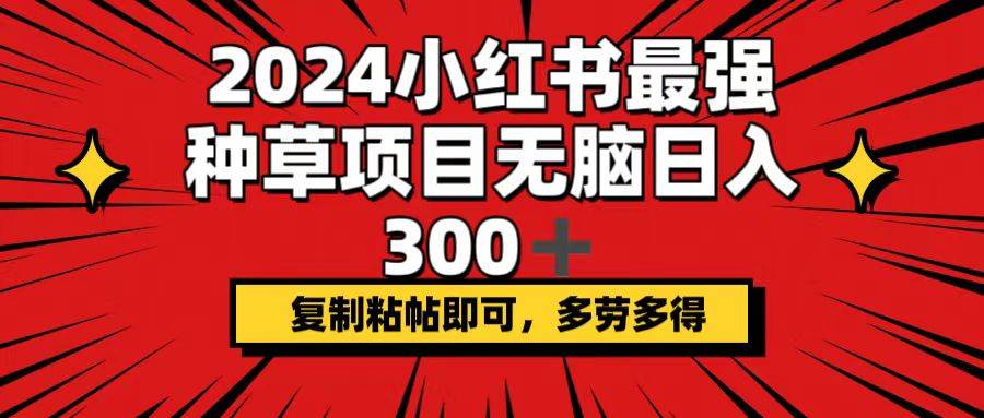 2024小红书最强种草项目，无脑日入300+，复制粘帖即可，多劳多得-优优资源网